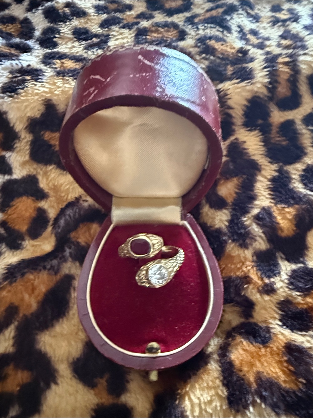 Faberge 18 kt Yellow Gold Snake Ring Ruby and Diamond